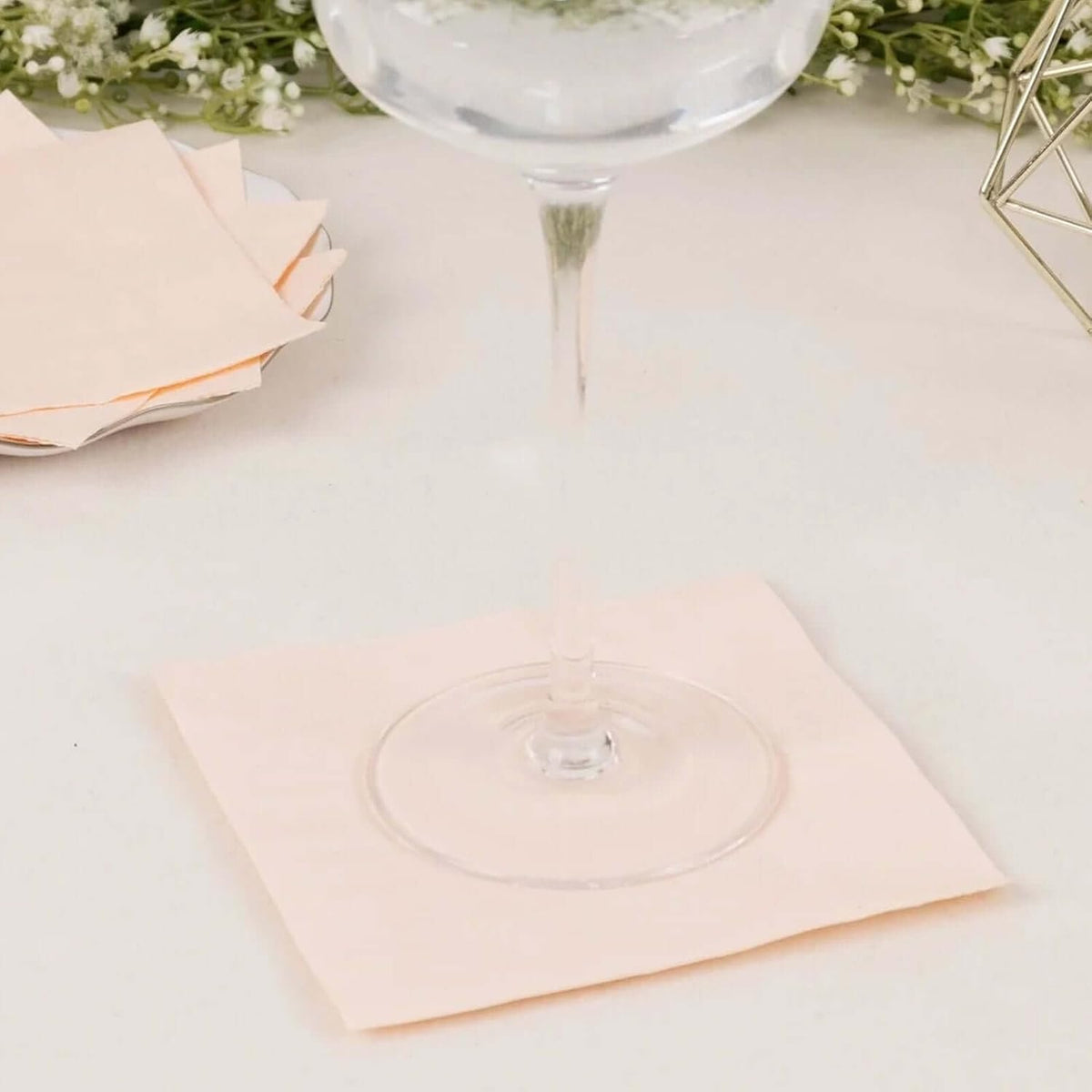 100 Count Blush 2-Ply Paper Beverage Napkins, Soft Disposable Cocktail Napkins 18 GSM - 5"x5"