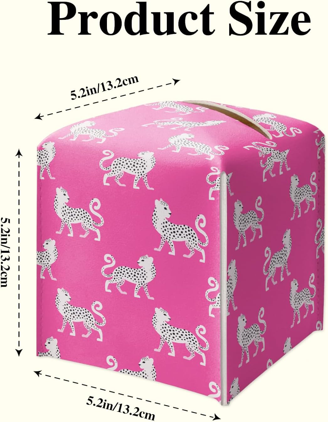 Pink Cheetah Tissue Box Holder, Leather Tissue Box Cover Square, Waterproof Facial Paper Organizer Dispenser for Home Bathroom Bedroom Night Stand Office Countertop -028