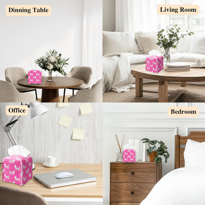 Pink Cheetah Tissue Box Holder, Leather Tissue Box Cover Square, Waterproof Facial Paper Organizer Dispenser for Home Bathroom Bedroom Night Stand Office Countertop -028