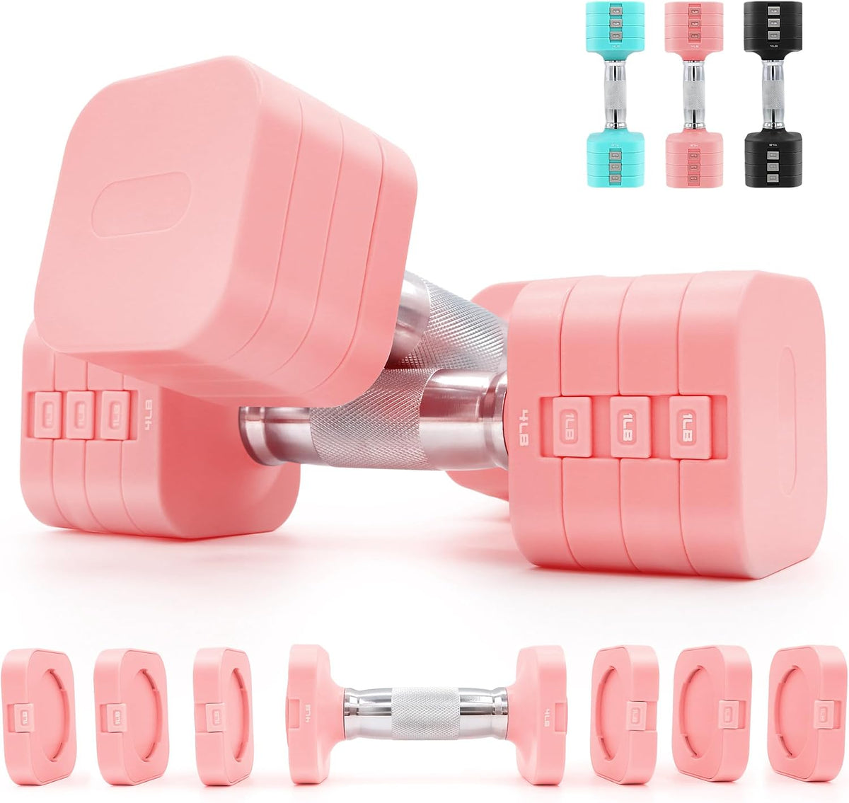 4-in-1 Adjustable Dumbbell Set of 2, Total 20 LB Pair (4,6,8,10 LB)