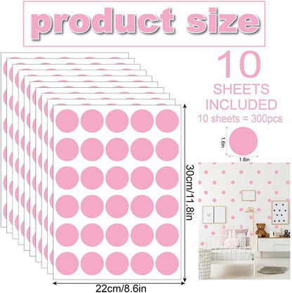300 PCS Aesthetic Peel & Stick Pastel Pink Polka Dot Wall Vinyl Decals