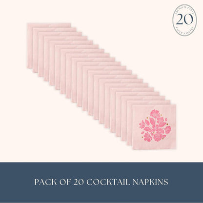 Bonjour Fête Light Pink Floral Cocktail Napkins | 3-Ply Paper Party Napkins with Gold Foil | Elegant Table Decor for Bridal Shower, Baby Shower & Tea Party | 20 Count, 5" Folded