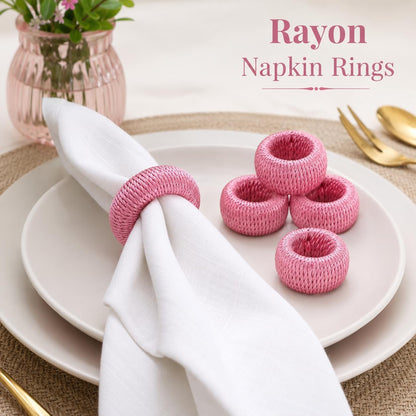 Napkin Rings, Rayon, Pink, Set of 12