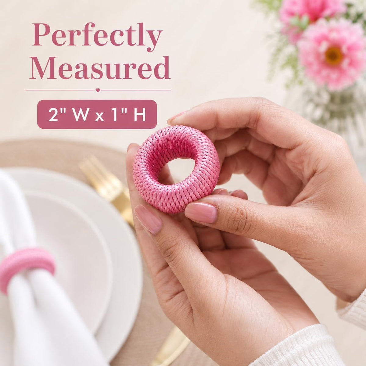 Napkin Rings, Rayon, Pink, Set of 12