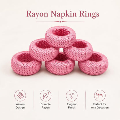 Napkin Rings, Rayon, Pink, Set of 12