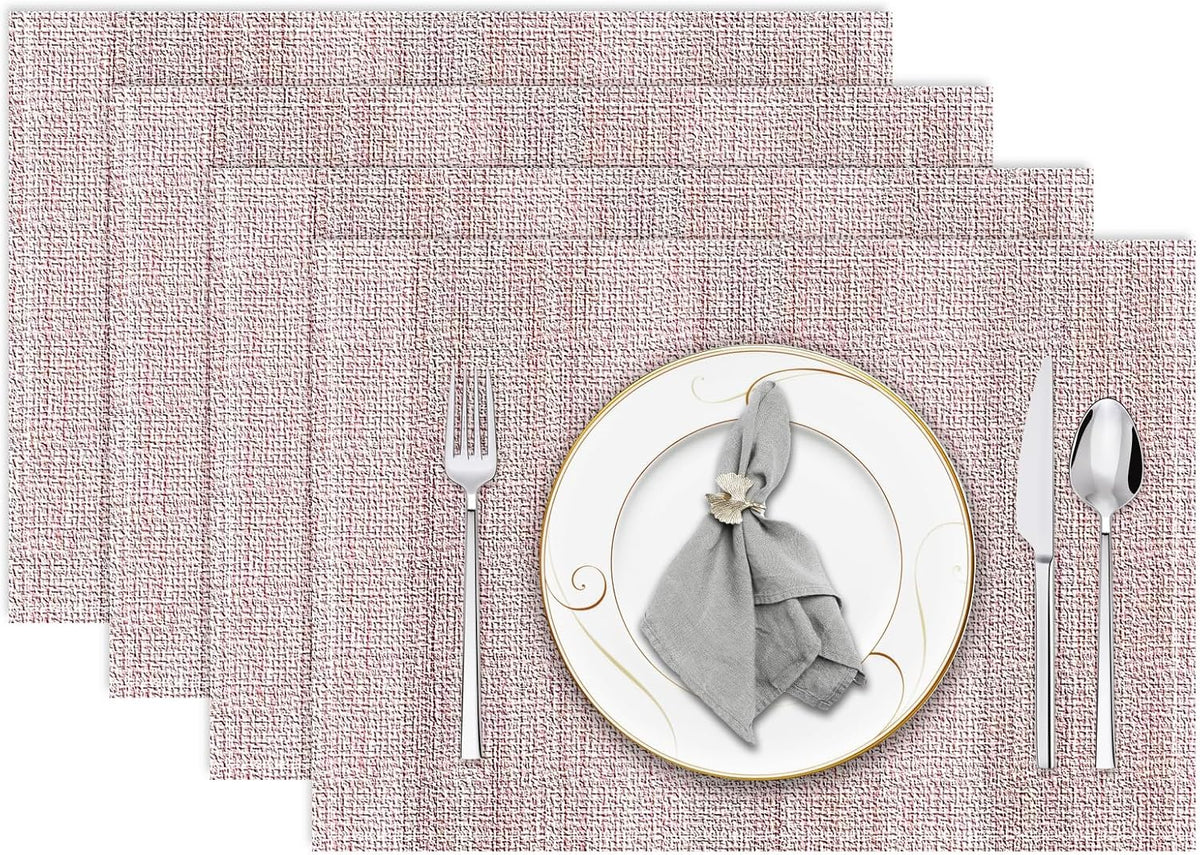 Pink Placemats Set of 4, 12x18 Inch Washable Easy to Clean Rectangular Cute Placemats for Kitchen Table Holiday Wedding Party Dining Room Decoration