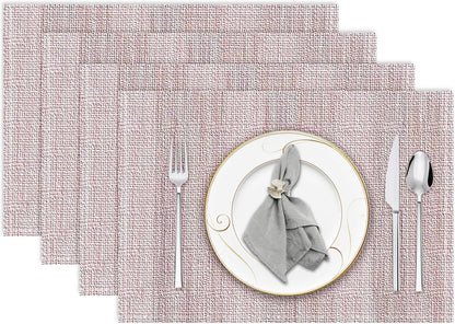 Pink Placemats Set of 4, 12x18 Inch Washable Easy to Clean Rectangular Cute Placemats for Kitchen Table Holiday Wedding Party Dining Room Decoration