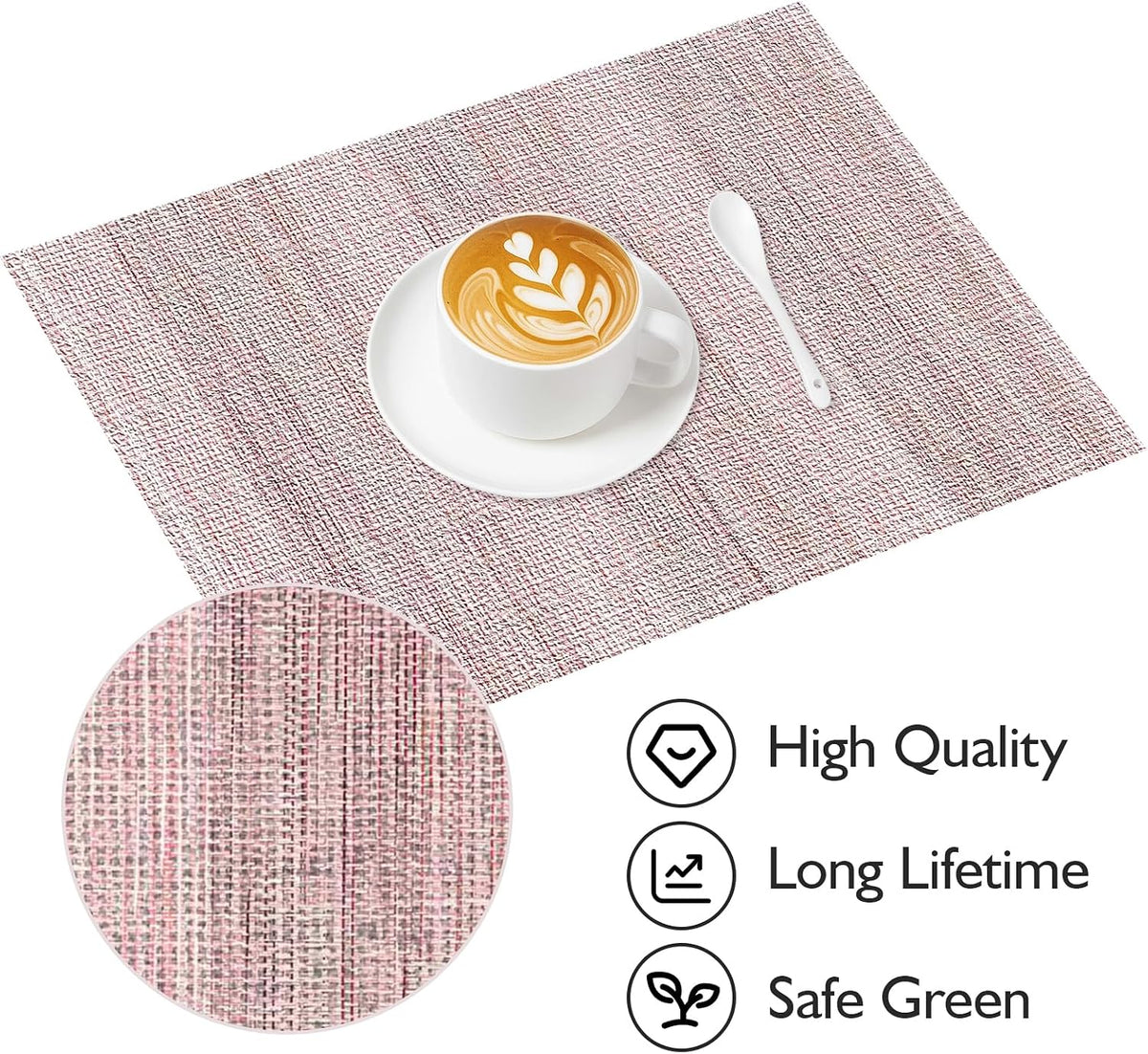 Pink Placemats Set of 4, 12x18 Inch Washable Easy to Clean Rectangular Cute Placemats for Kitchen Table Holiday Wedding Party Dining Room Decoration