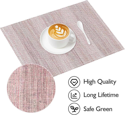 Pink Placemats Set of 4, 12x18 Inch Washable Easy to Clean Rectangular Cute Placemats for Kitchen Table Holiday Wedding Party Dining Room Decoration