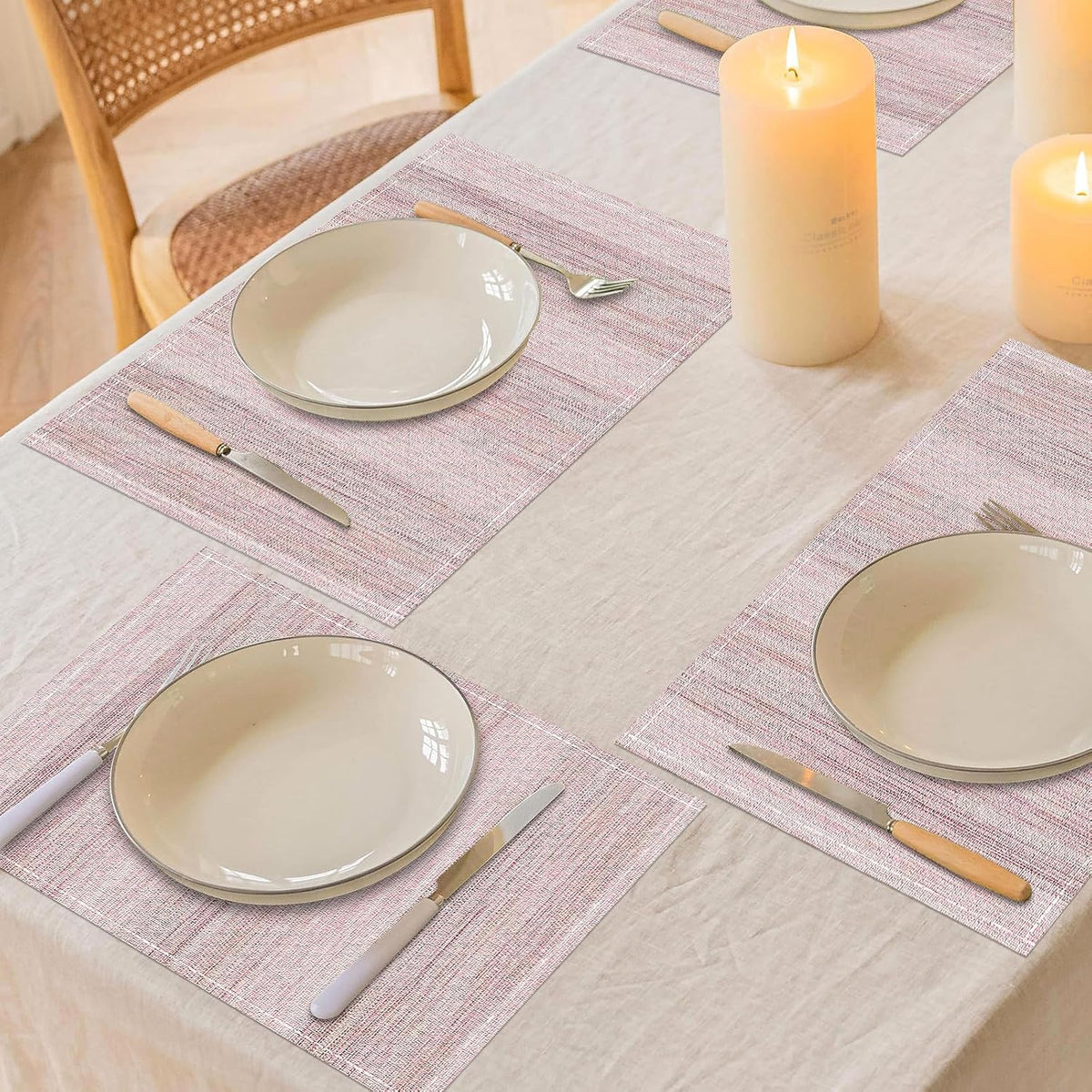 Pink Placemats Set of 4, 12x18 Inch Washable Easy to Clean Rectangular Cute Placemats for Kitchen Table Holiday Wedding Party Dining Room Decoration