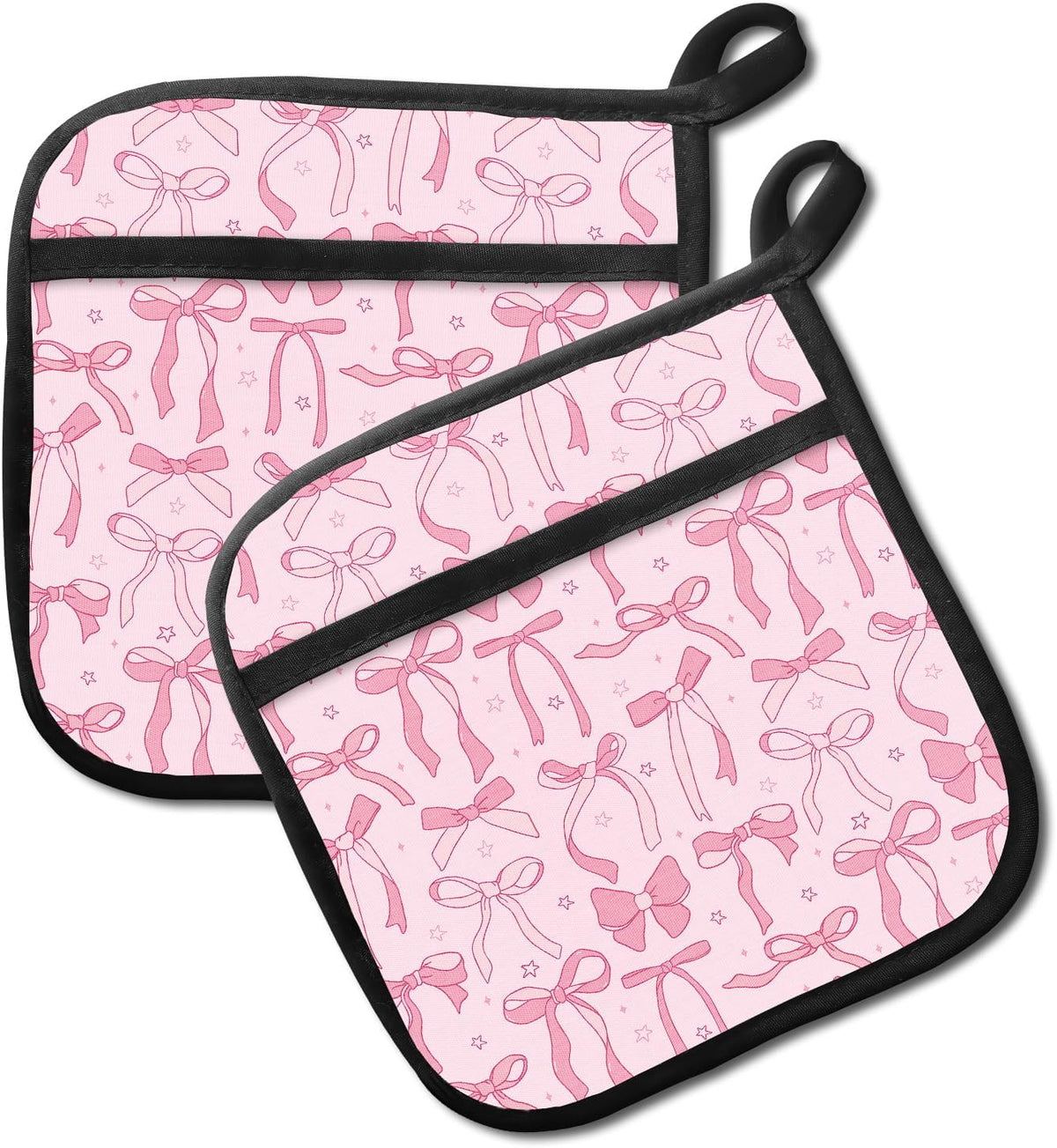 2 Pack Pot Holders for Kitchen Clearance, Cute Hot Pads, Funny Oven Pot Holders, Potholders Sets for Kitchen Heat Resistant, Pink Bow