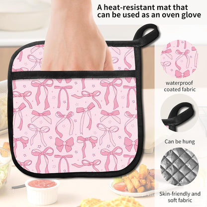 2 Pack Pot Holders for Kitchen Clearance, Cute Hot Pads, Funny Oven Pot Holders, Potholders Sets for Kitchen Heat Resistant, Pink Bow