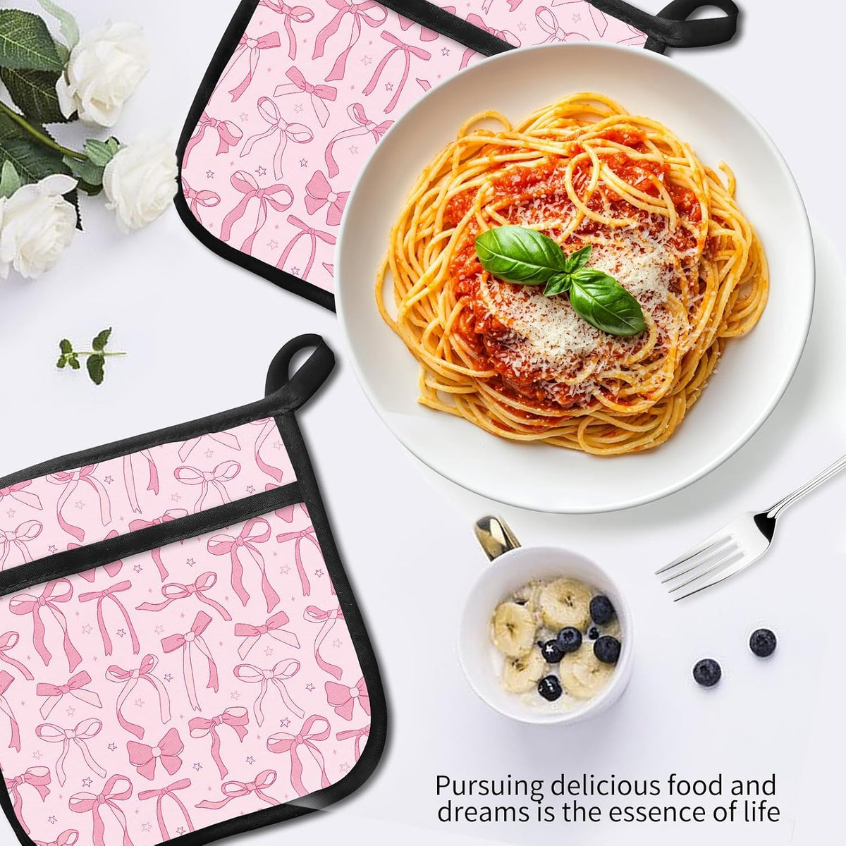 2 Pack Pot Holders for Kitchen Clearance, Cute Hot Pads, Funny Oven Pot Holders, Potholders Sets for Kitchen Heat Resistant, Pink Bow