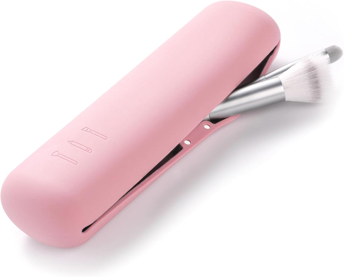 Large Travel Makeup Brush Holder, Magnetic Anti-fall Out Silicon Portable Cosmetic Face Brushes Holder, Soft and Sleek Makeup Tools Organizer for Travel- (8.27 * 2.36 * 1.57)