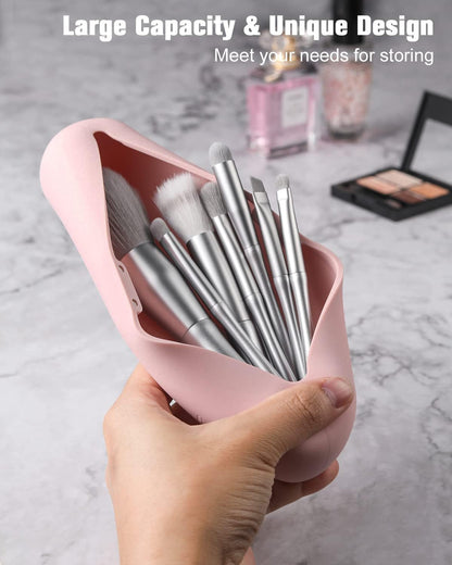 Large Travel Makeup Brush Holder, Magnetic Anti-fall Out Silicon Portable Cosmetic Face Brushes Holder, Soft and Sleek Makeup Tools Organizer for Travel- (8.27 * 2.36 * 1.57)