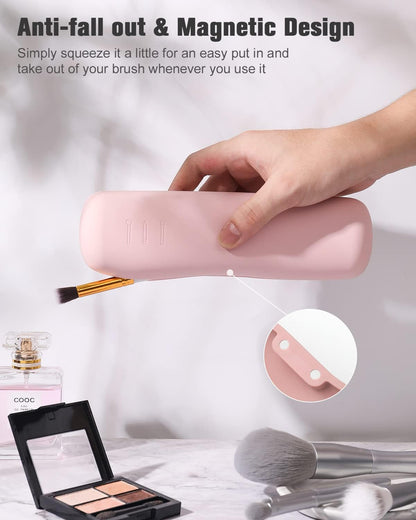 Large Travel Makeup Brush Holder, Magnetic Anti-fall Out Silicon Portable Cosmetic Face Brushes Holder, Soft and Sleek Makeup Tools Organizer for Travel- (8.27 * 2.36 * 1.57)