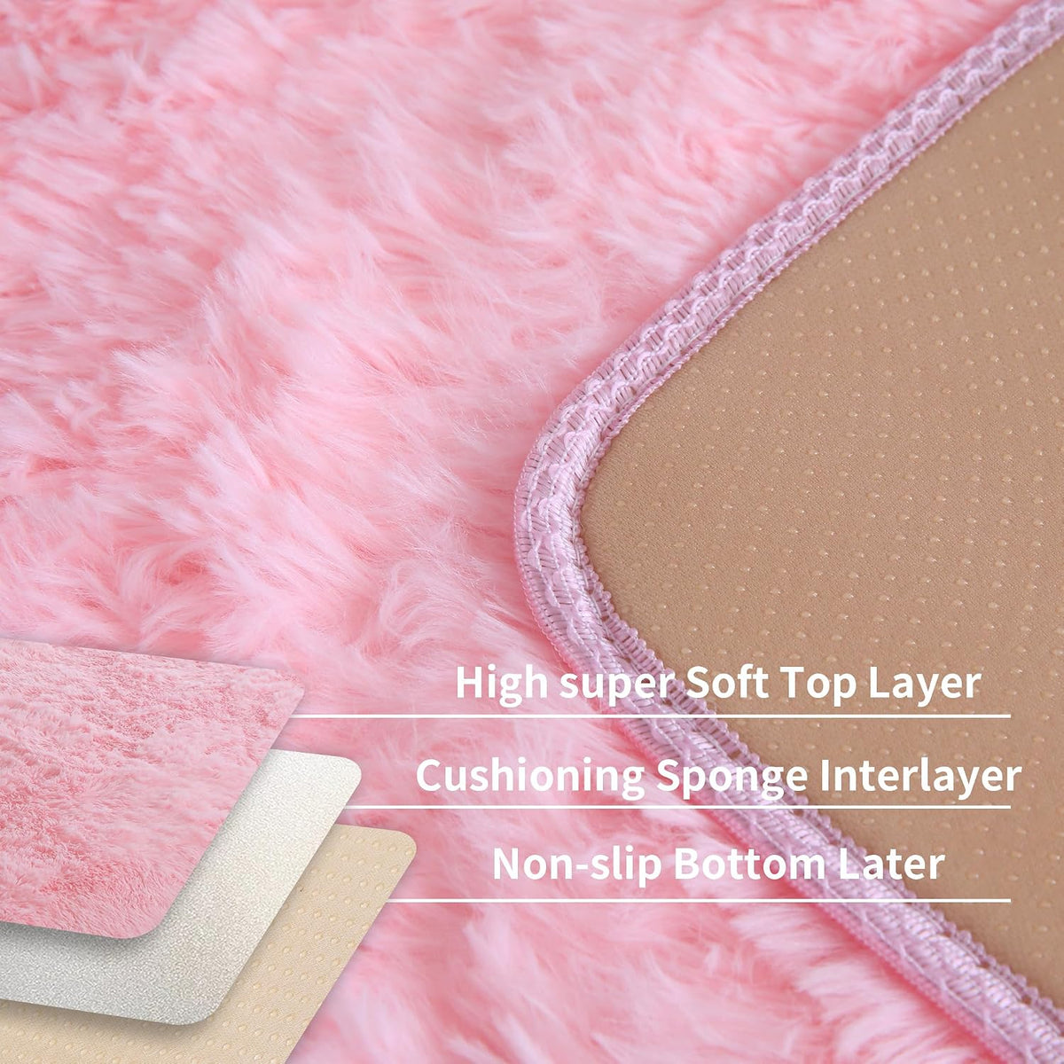 Pink Fluffy 4x6 Area Rugs for Bedroom Girls, Plush Washable Carpet