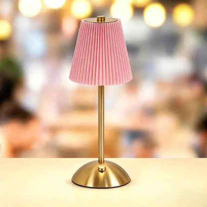 Pink Table Lamps, Battery Operated Cordless Desk Lamp, 3 ColorDimming, Rechargrable LED Lamp,Fabric Lamps, Vintage Aesthetic Lamp for Bedside, Living Room, Home Decor (Gold+Pink)