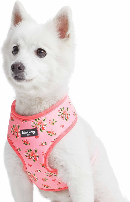 Soft & Comfy Spring Scent Inspired Floral Rose Baby Pink Dog Harness Vest, Chest Girth 16" - 21", Small, Adjustable Harnesses for Dogs