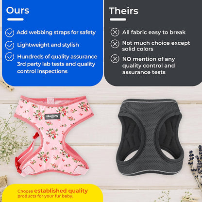 Soft & Comfy Spring Scent Inspired Floral Rose Baby Pink Dog Harness Vest, Chest Girth 16" - 21", Small, Adjustable Harnesses for Dogs