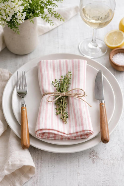 Classic Striped 20 x 20 Inch Cloth Napkins, Set of 4 - Pink Dinner Napkins for Banquets, Everyday Use, Family Gathering, Special Events and Home Décor