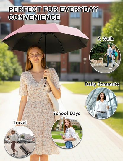 Mini Travel Umbrella Compact Small Size, UV Protection for Sun & Rain, Lightweight Folding, Wind Resistant, Small Backpack Purse Size for Women Kids