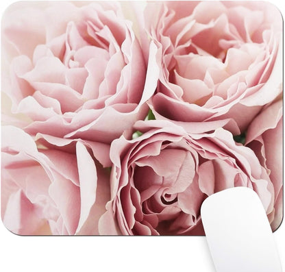 Romantic Soft Pink Roses Mouse Pad, Pastel Flower Closeup Floral Desk Mat