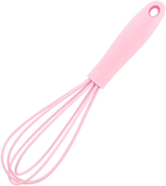Egg Beater Utensil Kitchen Stainless Steel Wire Non Stick with Soft Handle Mixer Silicone Whisk for Beating Sauce Baking (Pink)