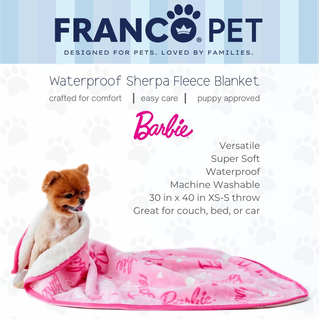 Barbie Waterproof Dog Bed Cover, Large 30x40 Pet Blanket for Furniture Bed Couch Sofa, (Officially Licensed) by Franco
