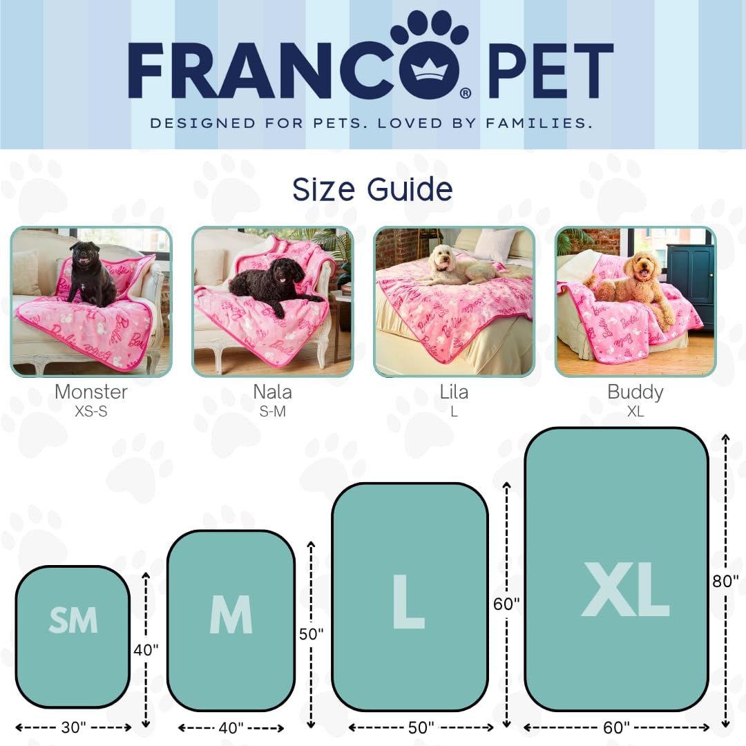 Barbie Waterproof Dog Bed Cover, Large 30x40 Pet Blanket for Furniture Bed Couch Sofa, (Officially Licensed) by Franco