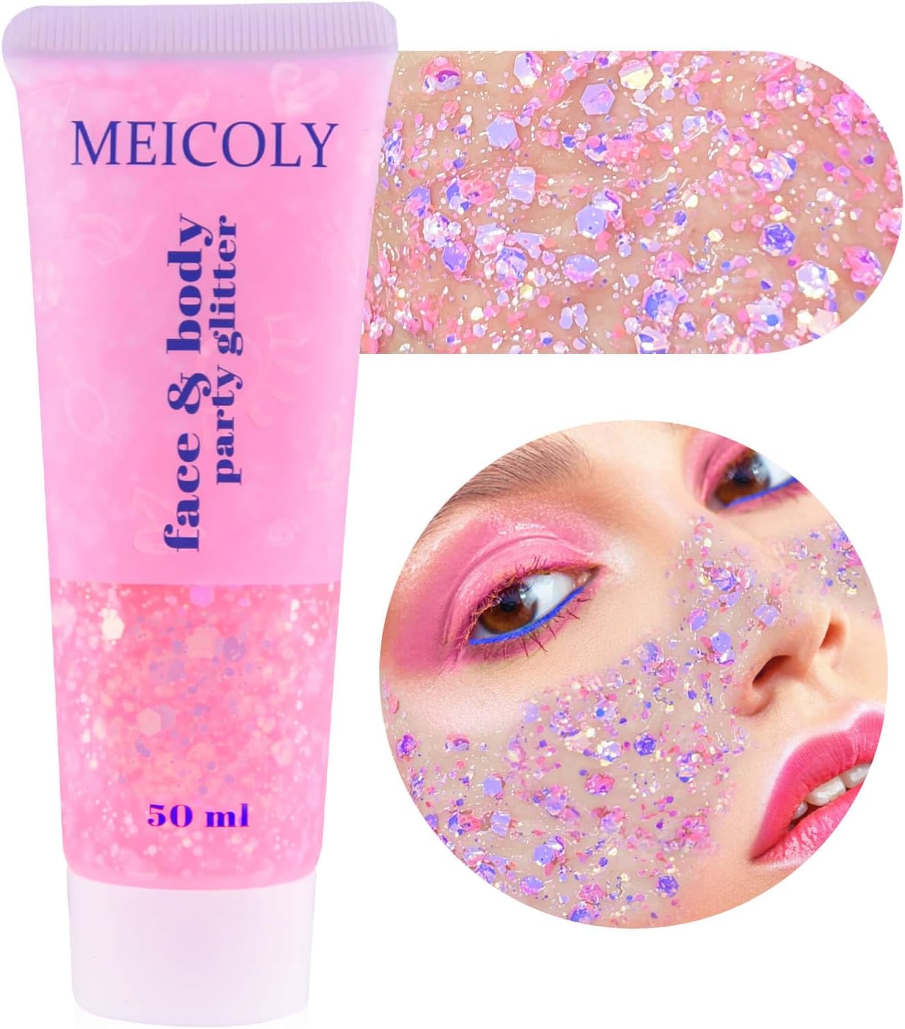 Chameleon Light Pink Body Glitter,Chunky Face Glitter for Halloween,Color Changing Mermaid Face Glitter Gel,Holographic Pink Halloween Hair Glitter for Concerts Festival Party