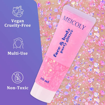 Chameleon Light Pink Body Glitter,Chunky Face Glitter for Halloween,Color Changing Mermaid Face Glitter Gel,Holographic Pink Halloween Hair Glitter for Concerts Festival Party