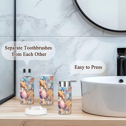 Pink Coastal Bathroom Accessories Set 6 piece Pink Coastal Preppy Beach Aesthetic Shells Seashells Variety Plastic shatterproof Vanity Organization countertop Decor for Home, Apartment, Dorm