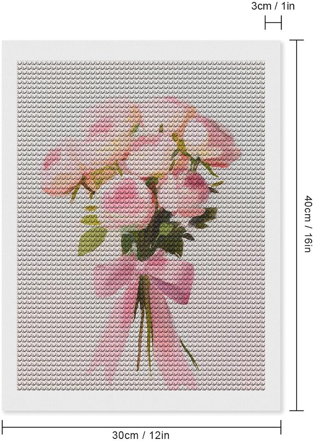 Bouquet of Pink Roses with Bow Minimalist Gouache DIY Gem Art Painting Kit for Adults Full Drill Round Gem Craft Kit 12"x16"