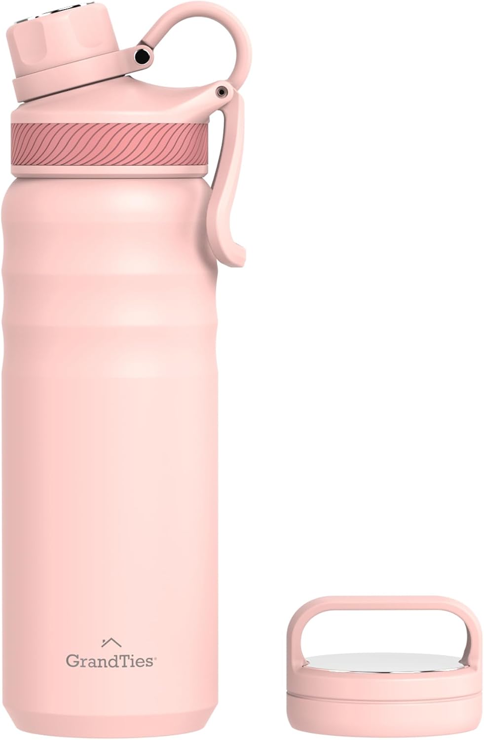 2 Lids Sports Stainless Steel Water Bottles – Wide Mouth Vacuum Insulated Reusable Leak Proof BPA-Free Travel Metal Canteen, Thermal Bottles for Men Women Gym (24 oz Peach Crème)