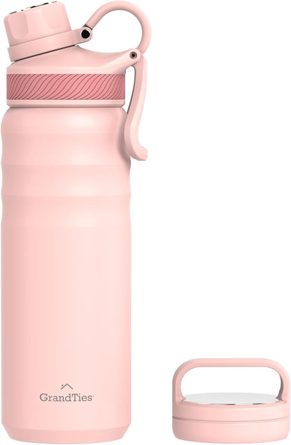 2 Lids Sports Stainless Steel Water Bottles – Wide Mouth Vacuum Insulated Reusable Leak Proof BPA-Free Travel Metal Canteen, Thermal Bottles for Men Women Gym (24 oz Peach Crème)