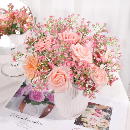 15 PCS Pink Babys Breath Artificial Flowers, Fake Gypsophila for Wedding
