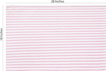 Stripe Kitchen Towels - Set of 6, 18x28 Inch - 100% Cotton, Absorbent & Reusable Dish Towels with Hanging Loop French-Inspired Style - Spring Easter Summer - Pink