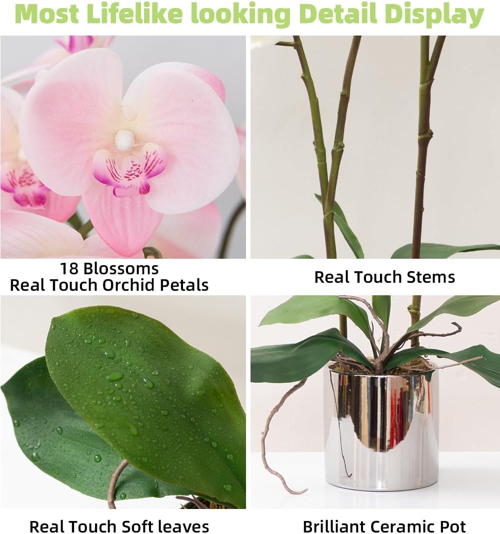 Artificial Orchid Flower Plant 19.7'' Real Touch Faux Orchids in Vase