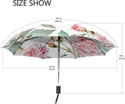 Automatic Umbrella, Rose Pink Umbrella Compact Lightweight, Waterproof Windproof for Sun Rain Travel