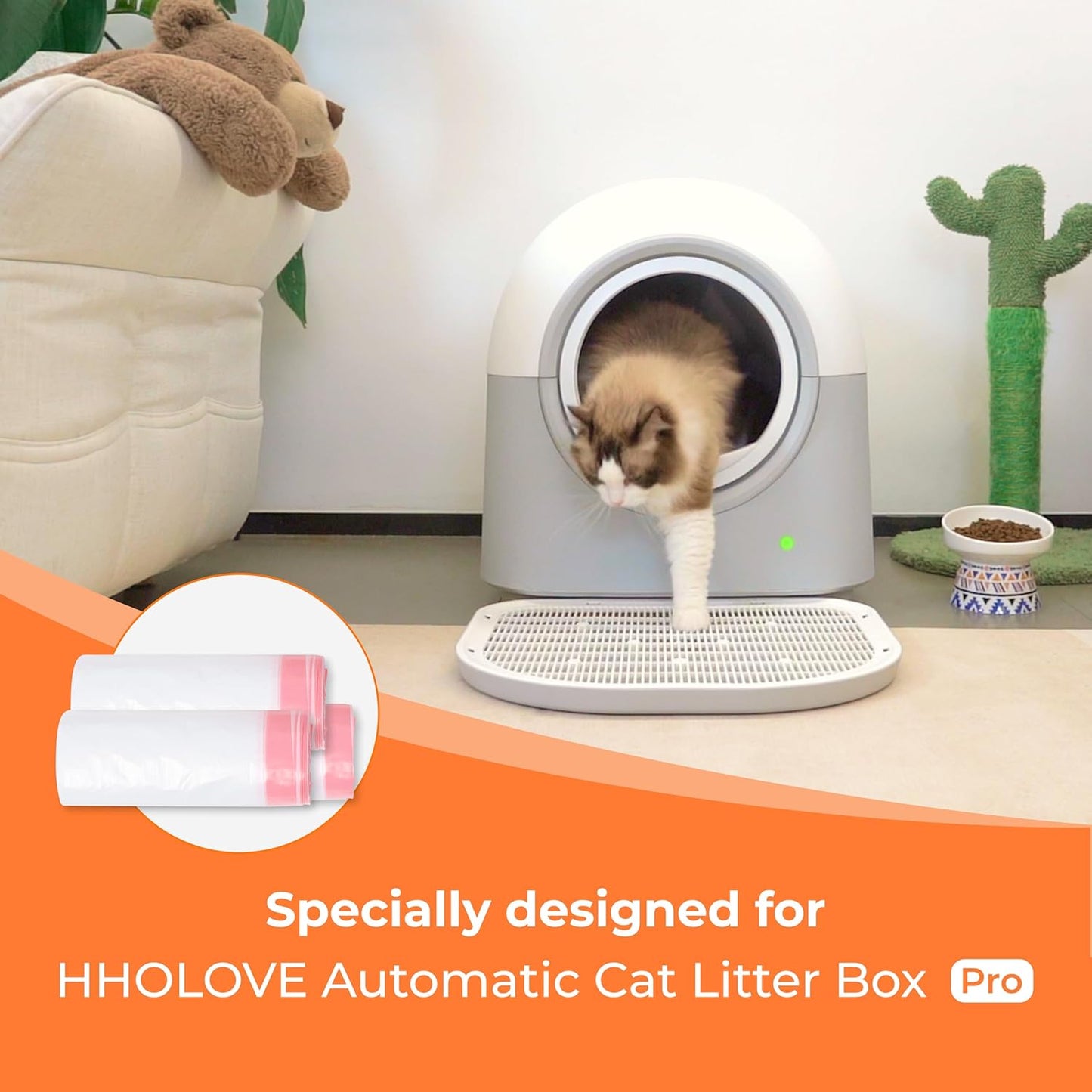 Self Cleaning Litter Box Liner (60 Count), 60L Automatic Litter Box - Extra Large, No More Scoop, Anti-Pinch for Cats 3-22lbs, Advanced Odor Control (Pink)