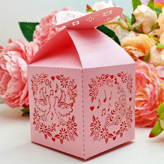 46 Pcs Candy Favor Boxes Laser Cut Flowers and Butterflies Peacock Dove Sing Creative Candy Chocolate Box Wedding Favors Box Baby Shower Favors Boxes Party Gifts Decors (Pink)