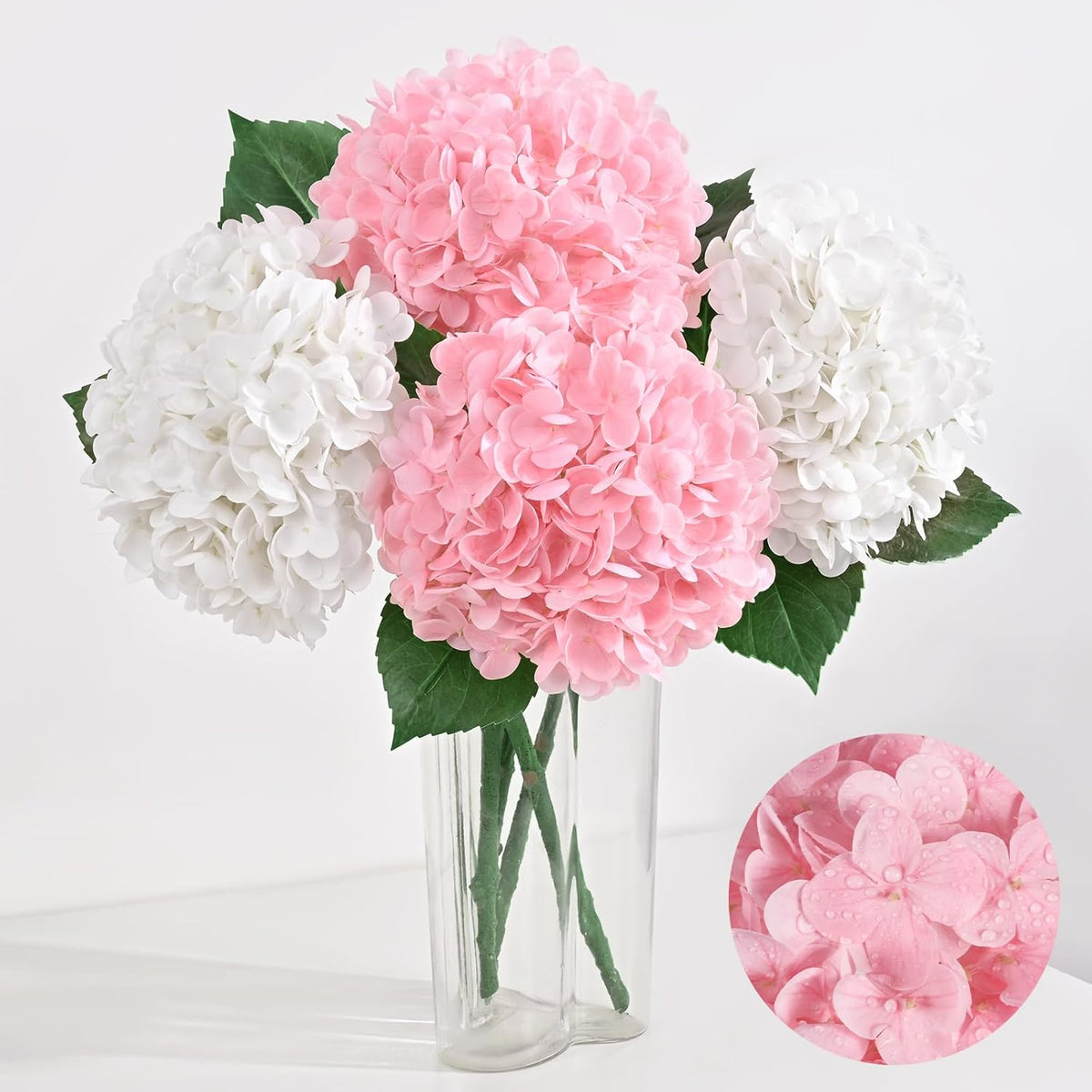 White & Pink Hydrangeas,Long Stems,Real Touch Latex Fake Flowers
