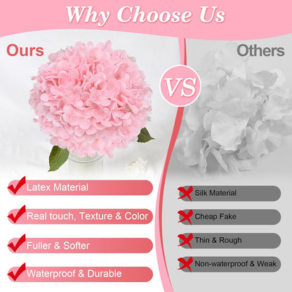 White & Pink Hydrangeas,Long Stems,Real Touch Latex Fake Flowers