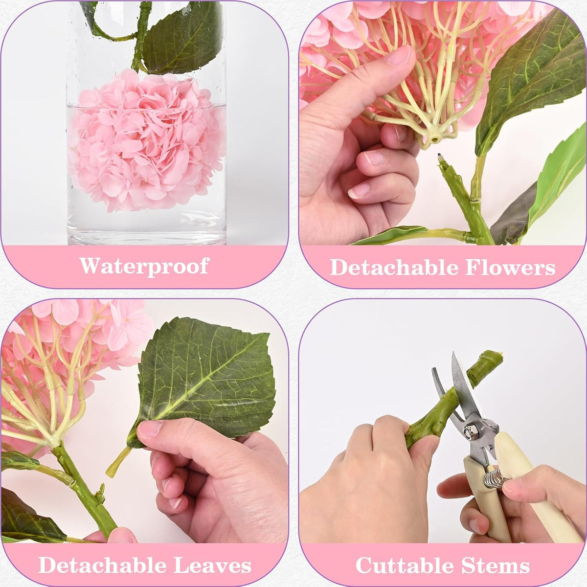 White & Pink Hydrangeas,Long Stems,Real Touch Latex Fake Flowers