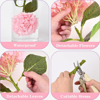 White & Pink Hydrangeas,Long Stems,Real Touch Latex Fake Flowers