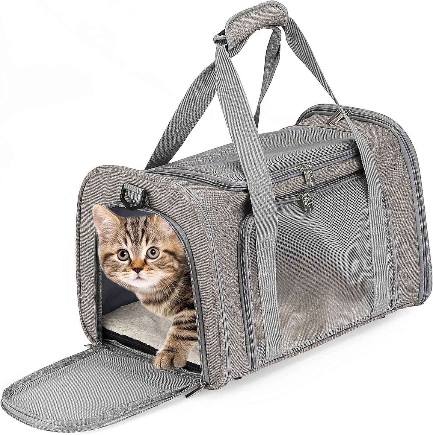 Mr. Pen- Pet Carrier, 17.5" x 11.2" x 11.5", Medium Size, Gray | Portable Travel Carrier for Small Pets, Cats & Small Dogs, Breathable Mesh, Safety Inner Leash