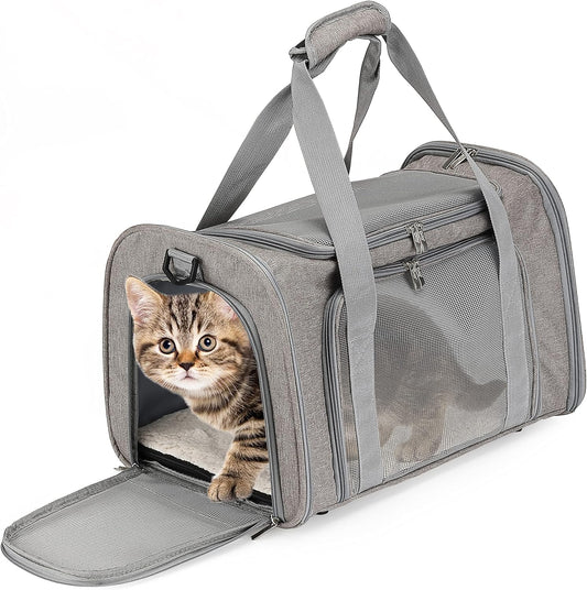 Mr. Pen- Pet Carrier, 17.5" x 11.2" x 11.5", Medium Size, Gray | Portable Travel Carrier for Small Pets, Cats & Small Dogs, Breathable Mesh, Safety Inner Leash