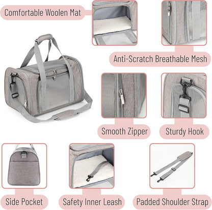 Mr. Pen- Pet Carrier, 17.5" x 11.2" x 11.5", Medium Size, Gray | Portable Travel Carrier for Small Pets, Cats & Small Dogs, Breathable Mesh, Safety Inner Leash