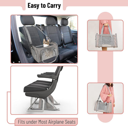 Mr. Pen- Pet Carrier, 17.5" x 11.2" x 11.5", Medium Size, Gray | Portable Travel Carrier for Small Pets, Cats & Small Dogs, Breathable Mesh, Safety Inner Leash